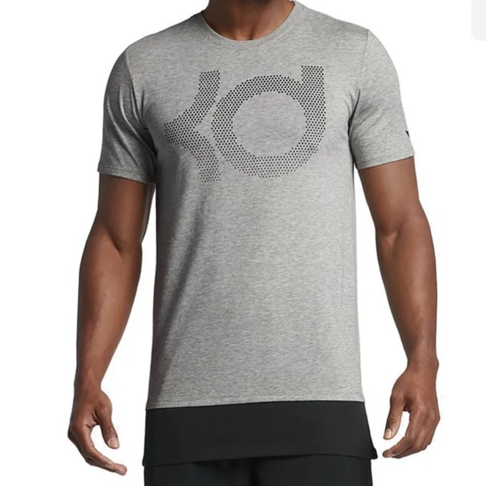 Nike KD Athletic Cut Dri Fit Gray Black Short Sleeve Tee Shirt Size Large
